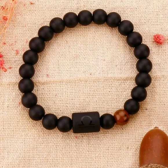 Unisex - Libra Zodiac Black Beaded Bracelet - Picture 6 of 6